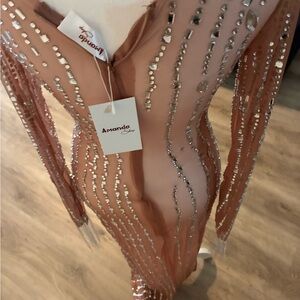 Amanda Uprichard Long Sleeve Sequin Dress in Nude